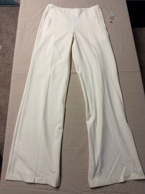 Cream Wide-Leg Dress Pants with Clean Front